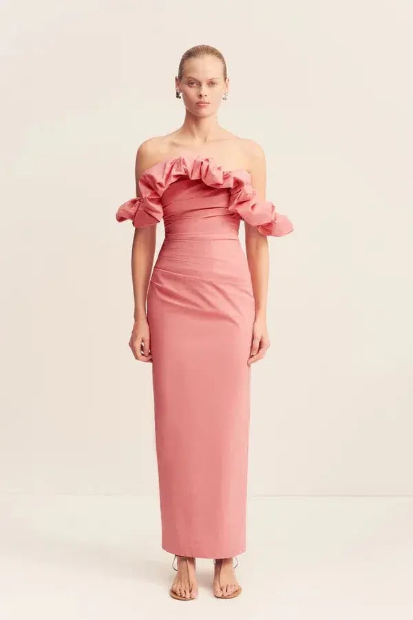 Shona Joy Campbell Ruffle Draped Maxi Dress Bubblegum Size 12 photo 3