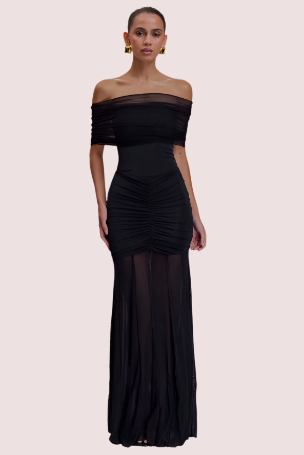 Meshki Caspian Slink Mesh Off Shoulder Black photo 3