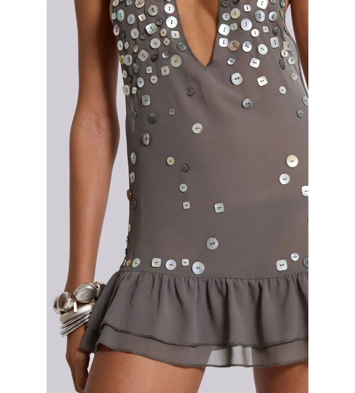 Jaded London Button Me Up Mini Dress Grey Size S/AU 8 photo 4