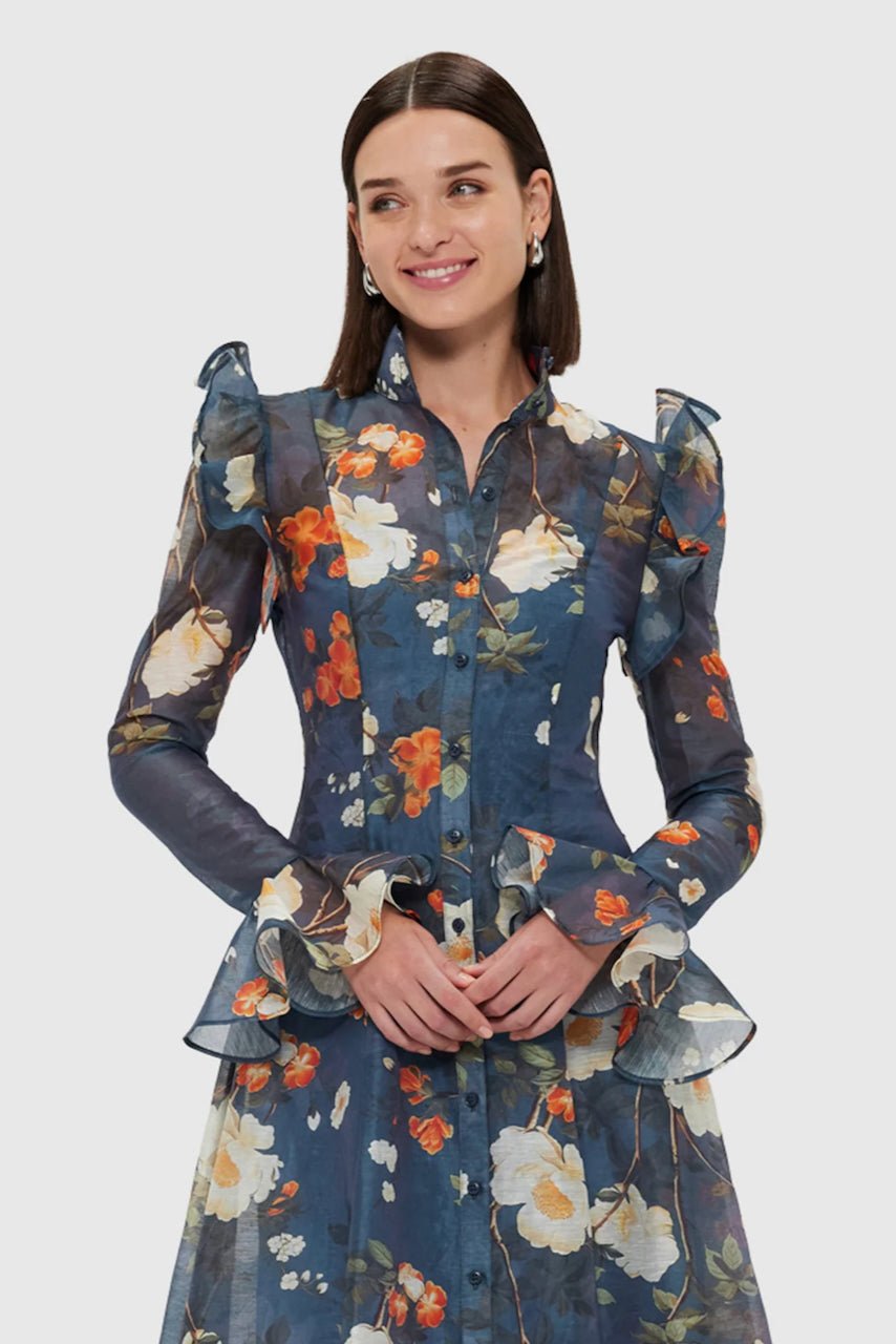LEO LIN KATRINA BUTTERFLY SLEEVE MIDI DRESS - PEAR BLOSSOM PRINT photo 2