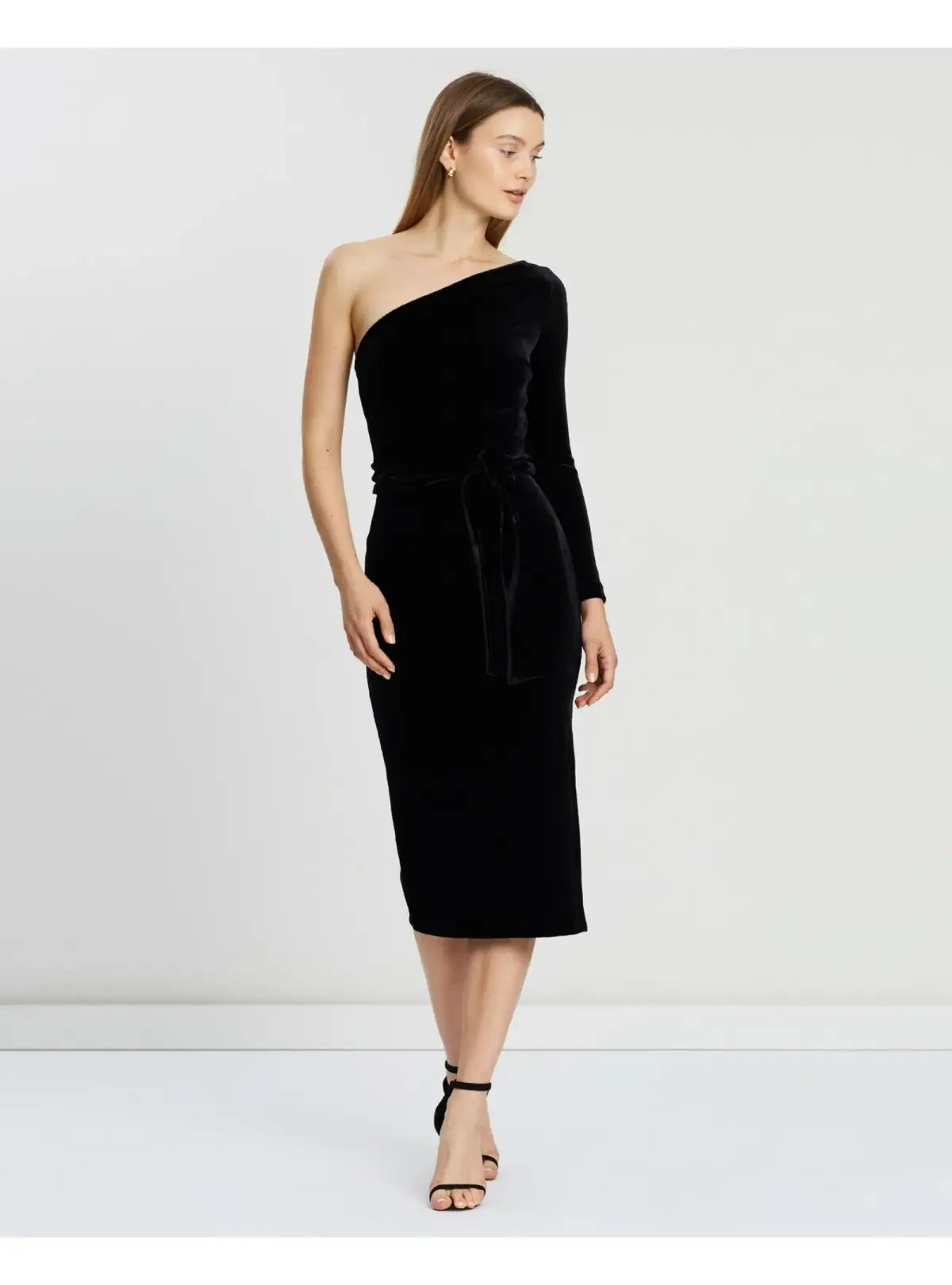 Bec & Bridge Velours One Shoulder Dress Black Size AU 6 photo 2