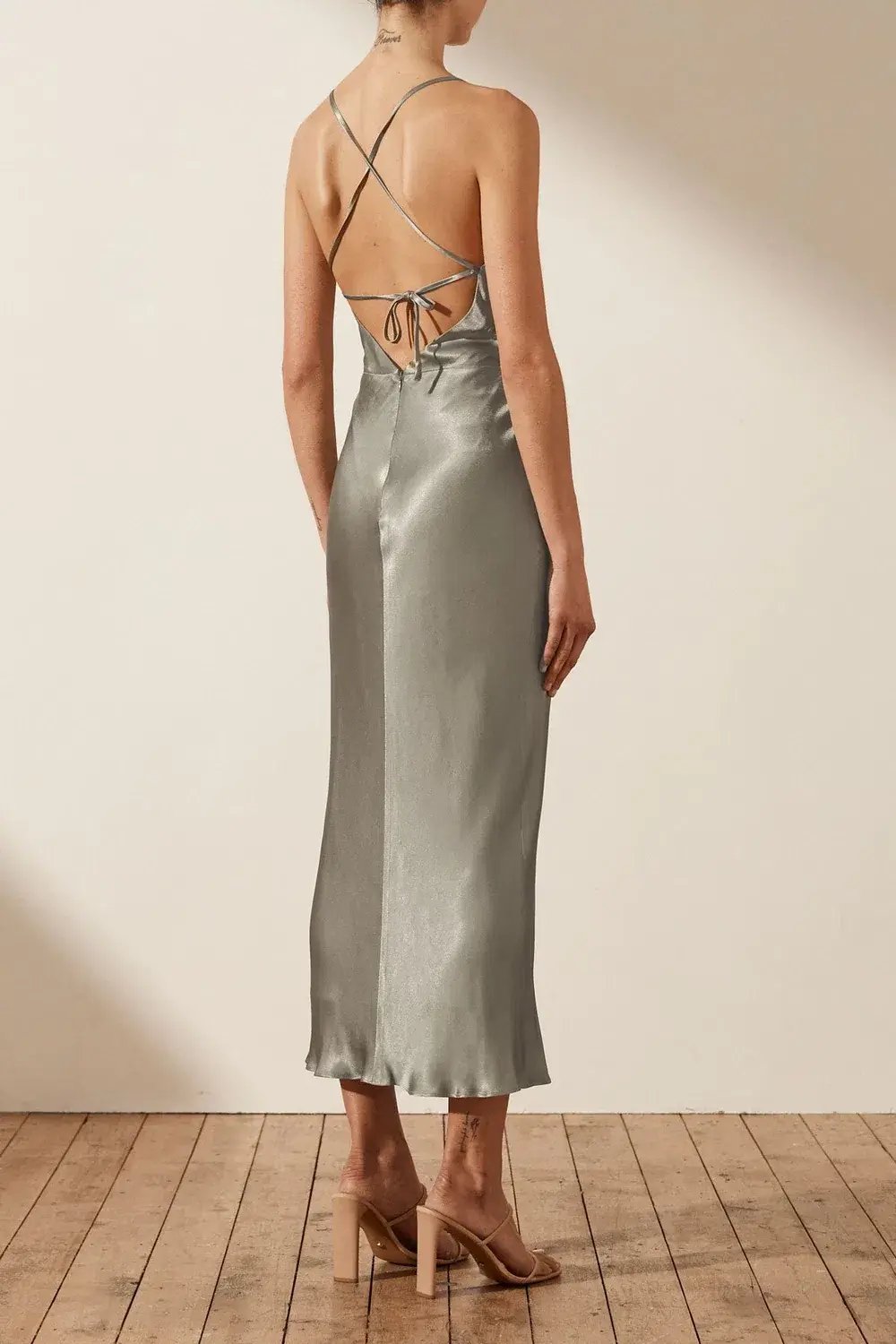 Shona Joy La Lune Asymmetrical Bias Cowl Midi Dress Sage Green Size 6 photo 2