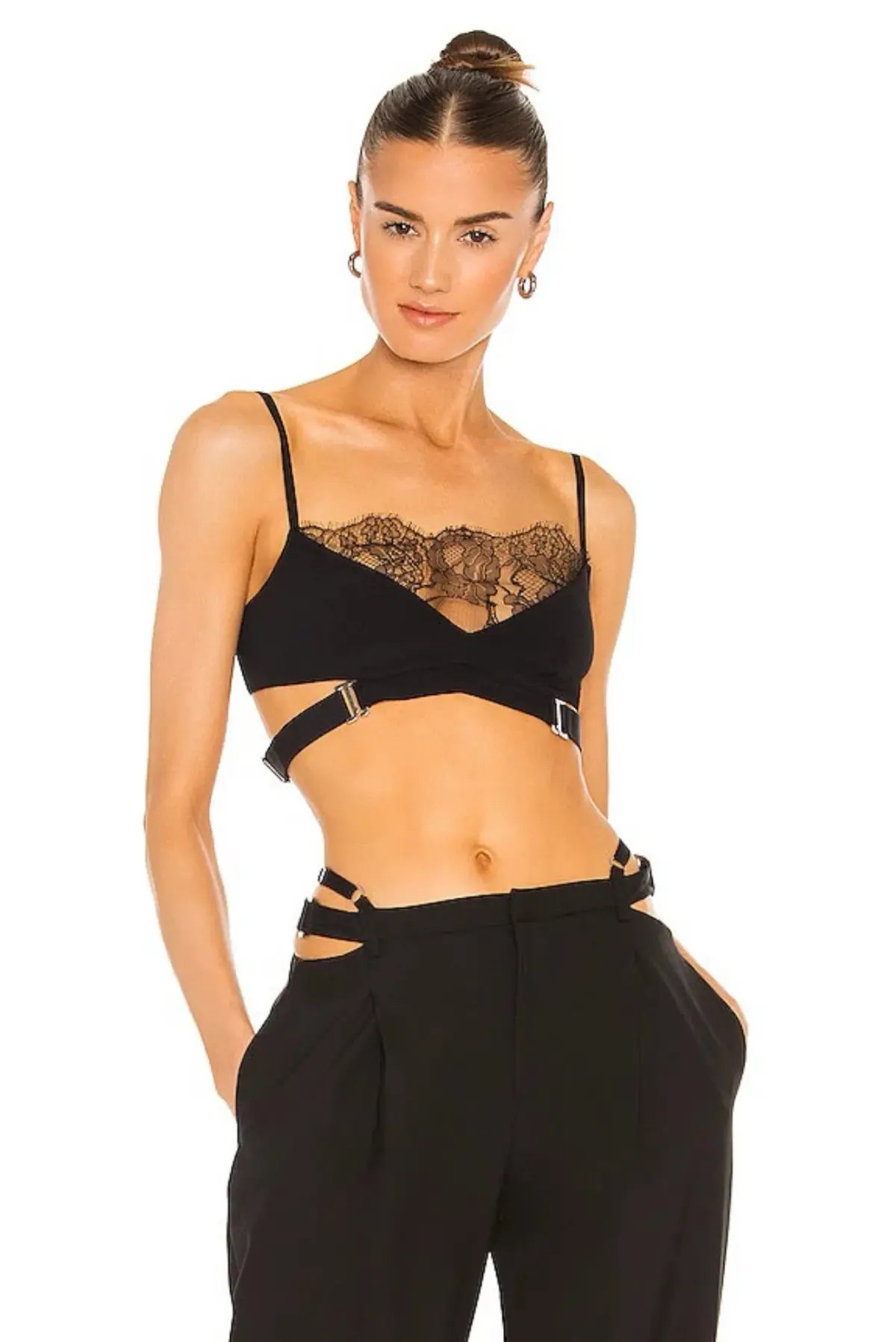 Dion Lee Lace Trimmed Cut Out Bralette Black Size 8 photo 2