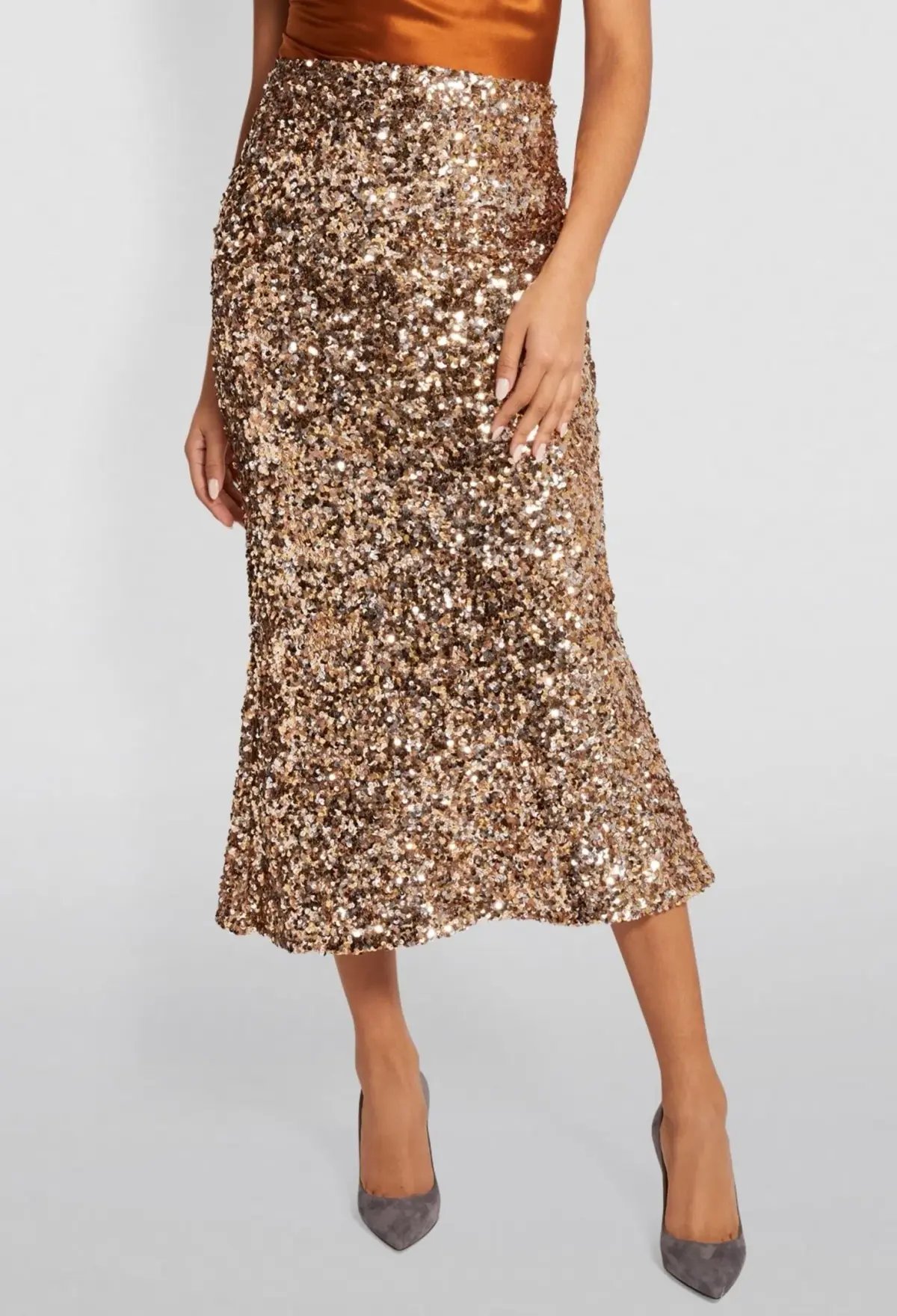 Shona Joy Faye Sequin Skirt Gold Size 8 photo 2