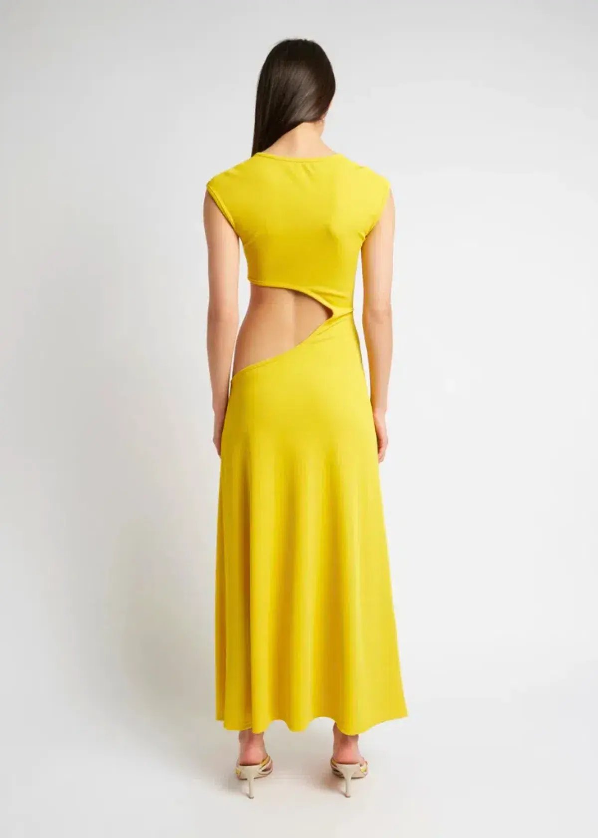 Christopher Esber Quartz Disconnect Torso Cap Sleeve Dress Yellow Size 10 photo 4