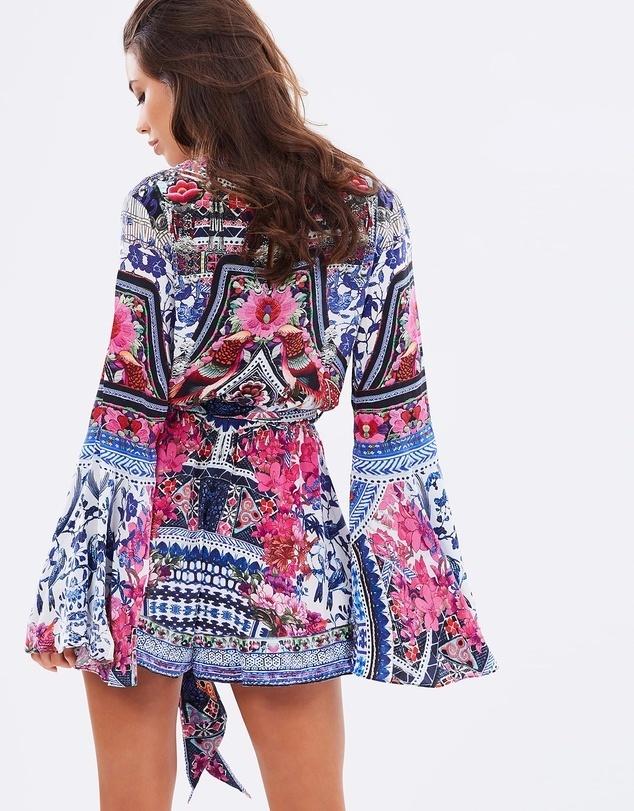 Camilla -  From Kaili with Love Wide Sleeve Playsuit Blue Pink Size 6 photo 3