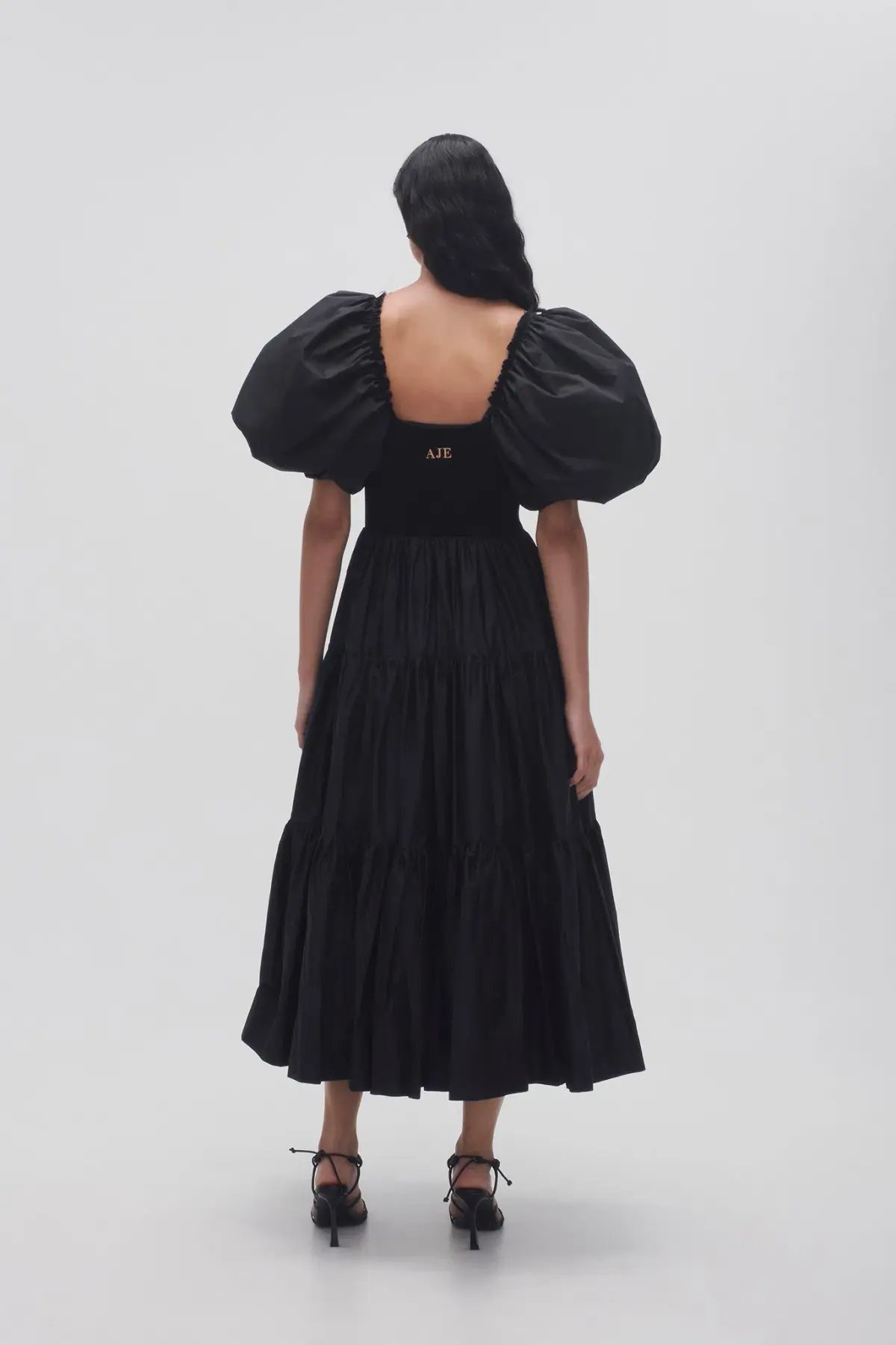 Aje Casa Puff Sleeve Midi Dress Black Size 16 photo 3