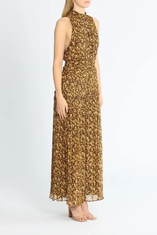 Shona Joy Carmela Sleeveless Midi Dress Khaki Print Size 8 photo 2