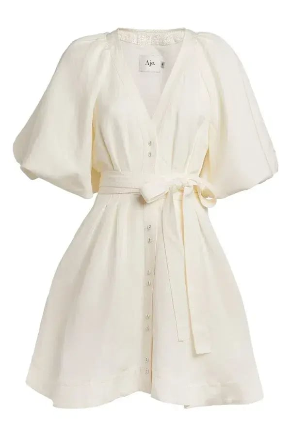 Aje Evermore Belted Mini Dress in Ivory Size 6 photo 4
