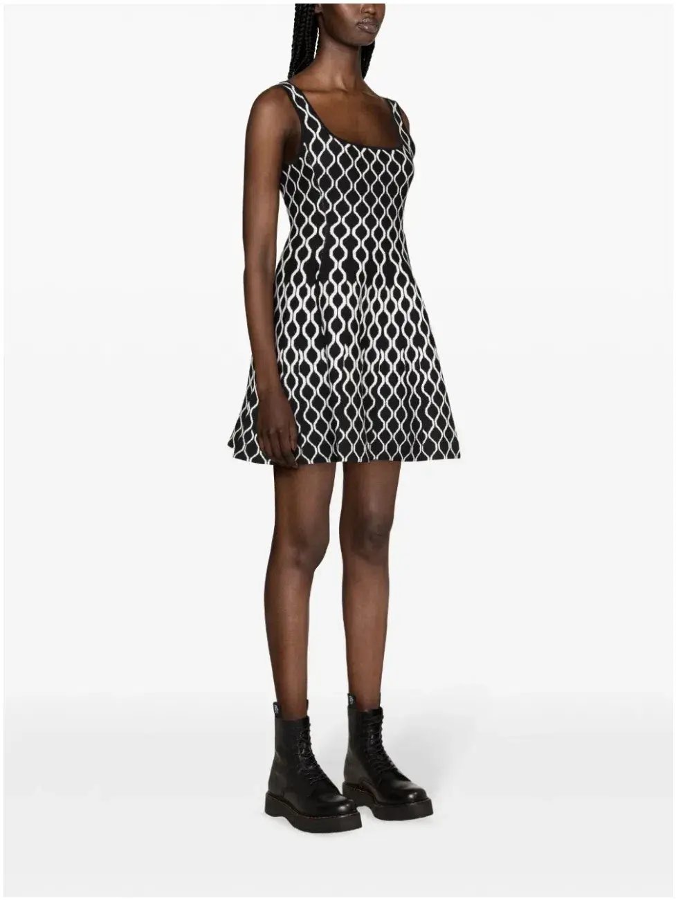 Maje Pattern Jacquard Flared Mini Dress Black/White Size 8 photo 2