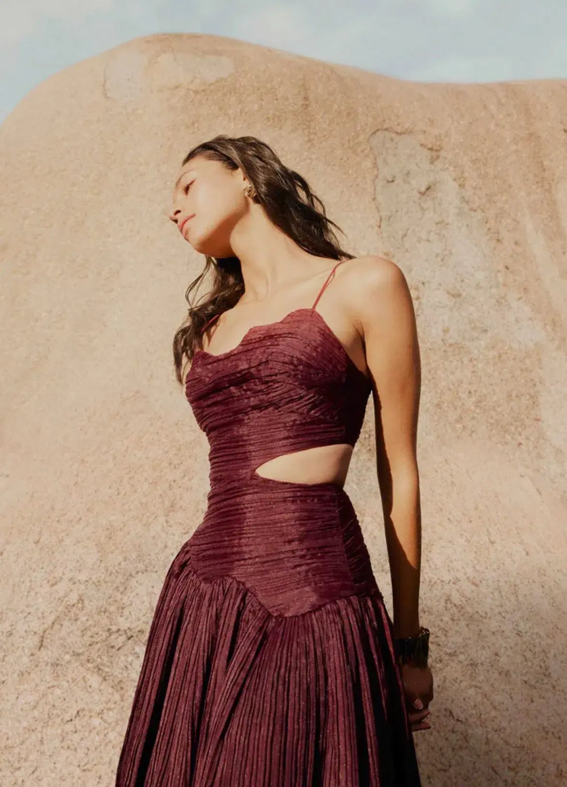Aje Laurier Wave Maxi Dress Burgundy Size AU 6 photo 4