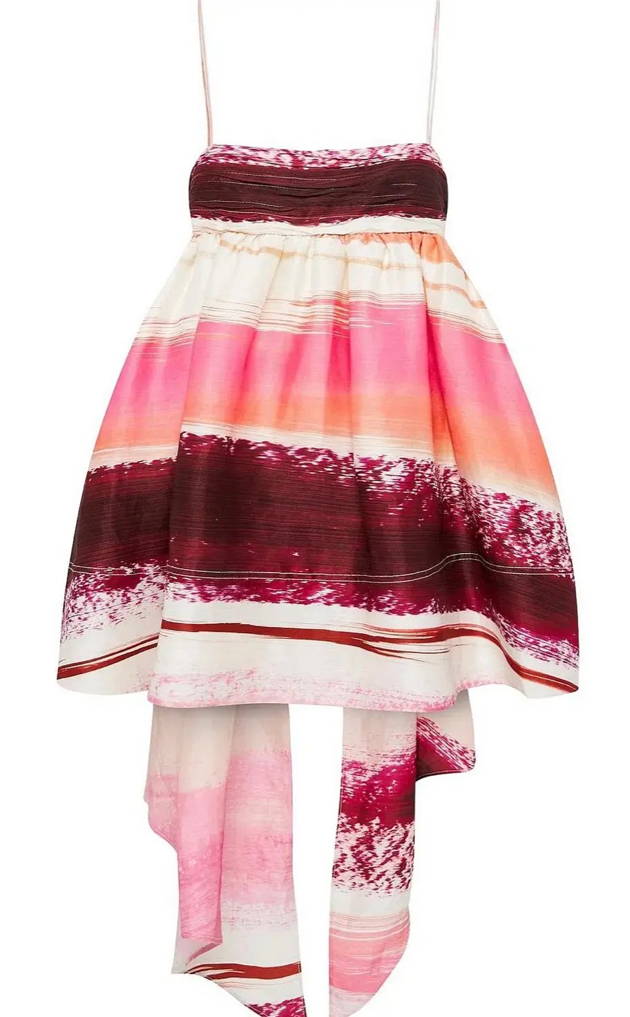 Aje Kasbah Sunset Stripe Ruched Bow Back Mini Dress Pink Print Size 4 photo 6