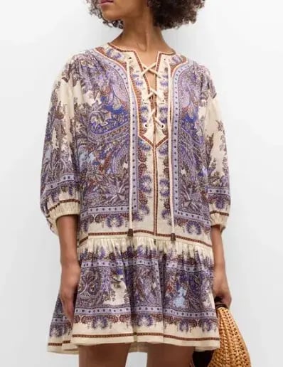 Zimmermann Ottie Eyelet Paisley Linen Mini Dress Size AU 8 photo 3