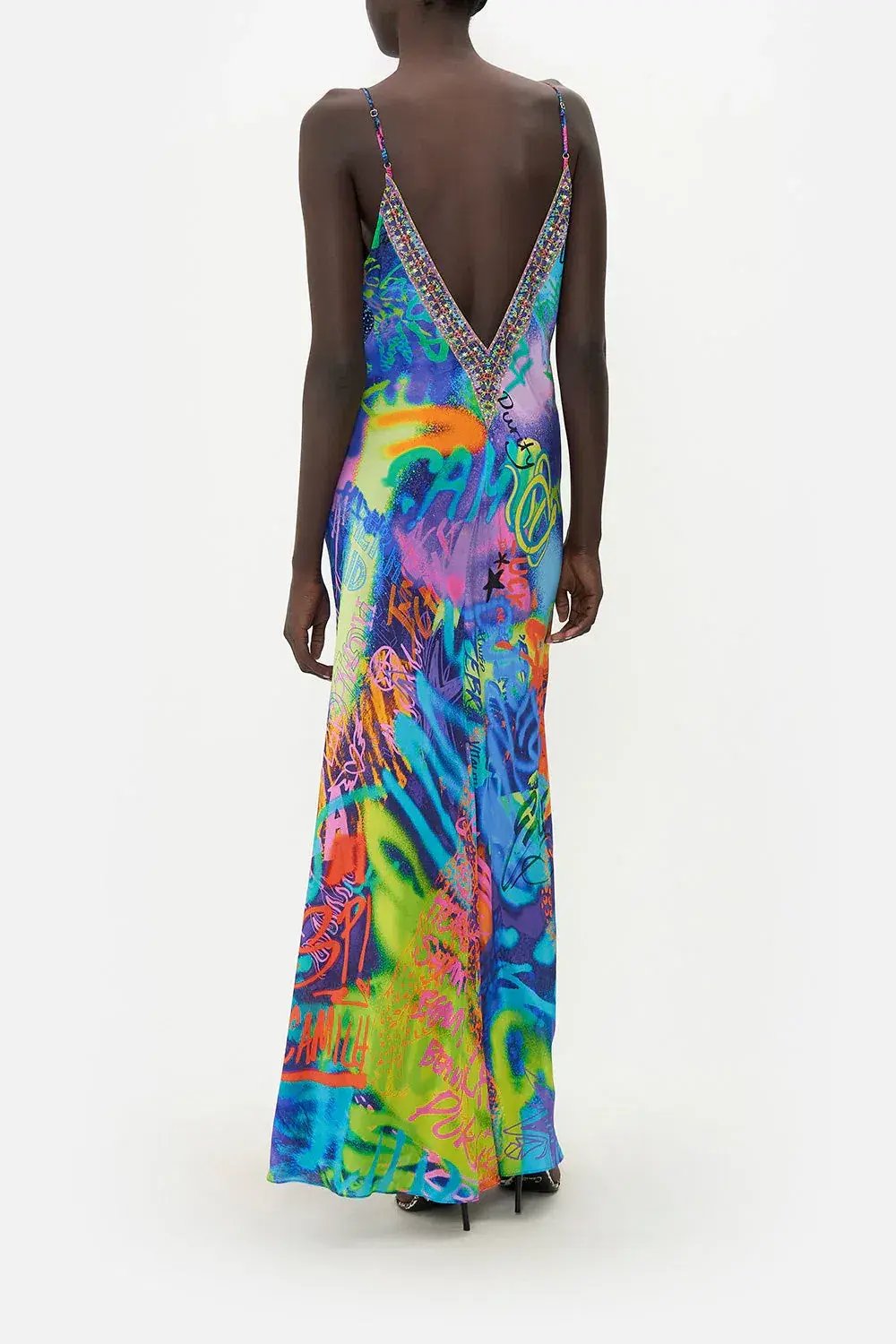 Camilla Mother Earth's Army V Neck Full Length Bias Slip Dress Print Size XL / AU 16 photo 3