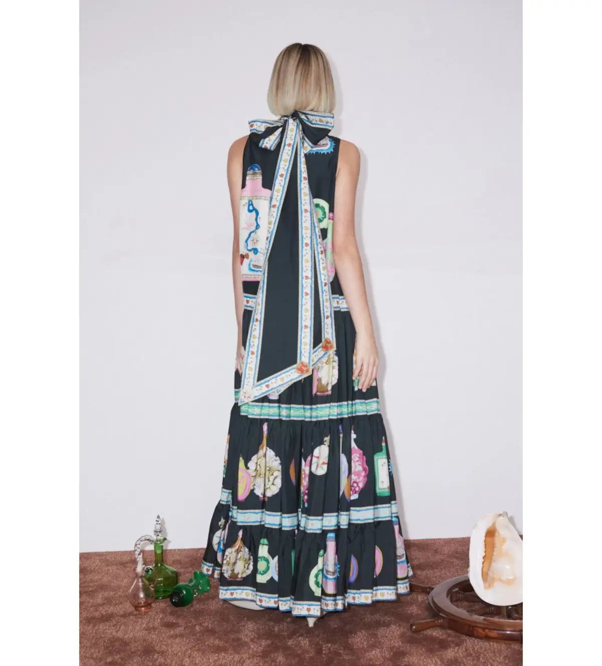 Alemais  Royal Tiered Midi Dress Green/Print Size 16 photo 2