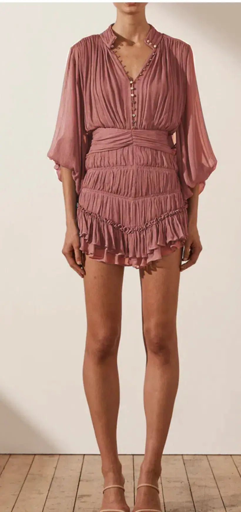 Shona Joy Kayla Button Up Ruched Mini Dress Pink Size 8 photo 2