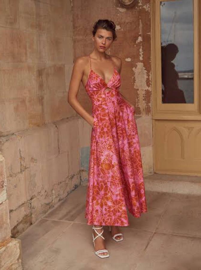 Scanlan Theodore cotton strappy midi tangerine size 12 photo 2