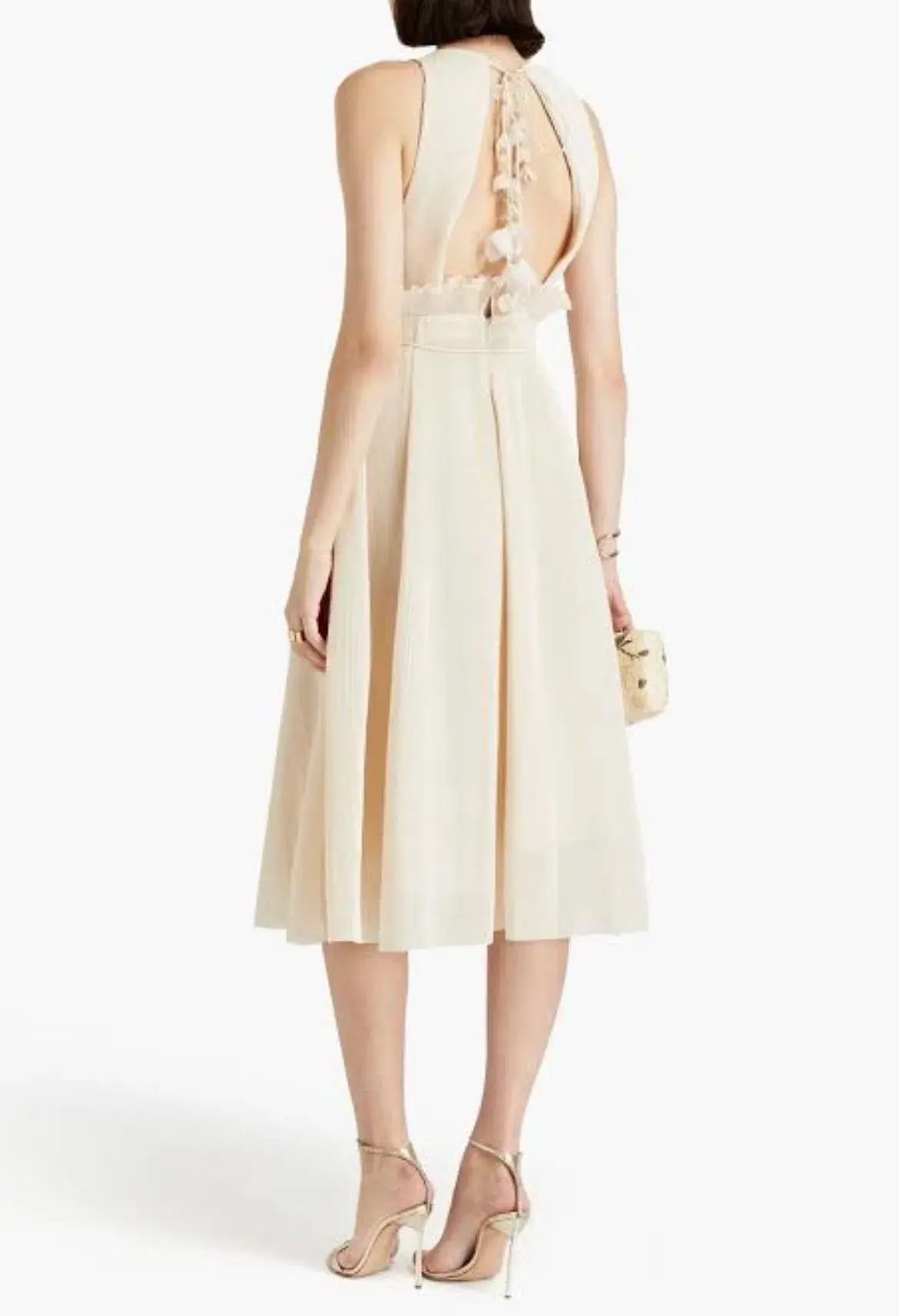 Zimmermann Pleated Picnic Midi Dress Ivory Size AU 10 photo 2
