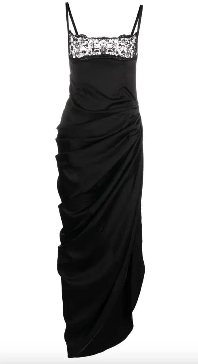 Jacquemus La Saudade Floral-Embroidered Asymmetric Maxi Dress Black Size 8 photo 2