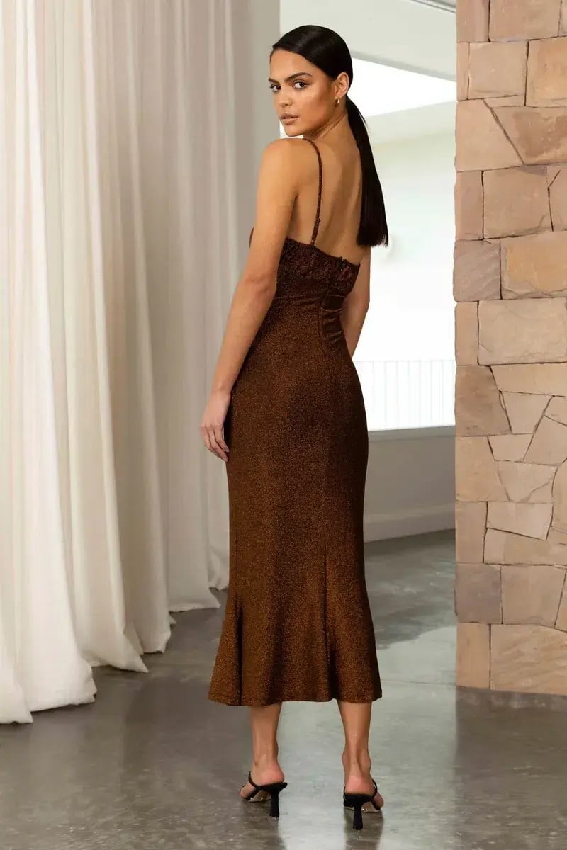 Misha Pearl Midi Dress in Copper Brown Size 8 photo 2