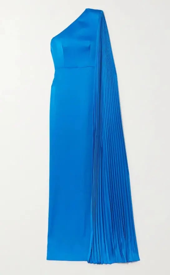 Alex Perry Marnel One Shoulder Cape Effect Pleated Satin Crepe Maxi Dress Blue Size 8 photo 5