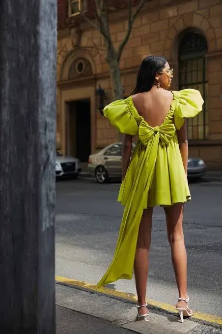 Aje Gretta Bow Back Mini Dress in Chartreuse Green Size 10 / M photo 5