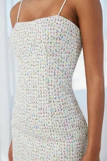 By Johnny Zoe Tweed Mini Shift Dress Metallic Size 8 photo 2