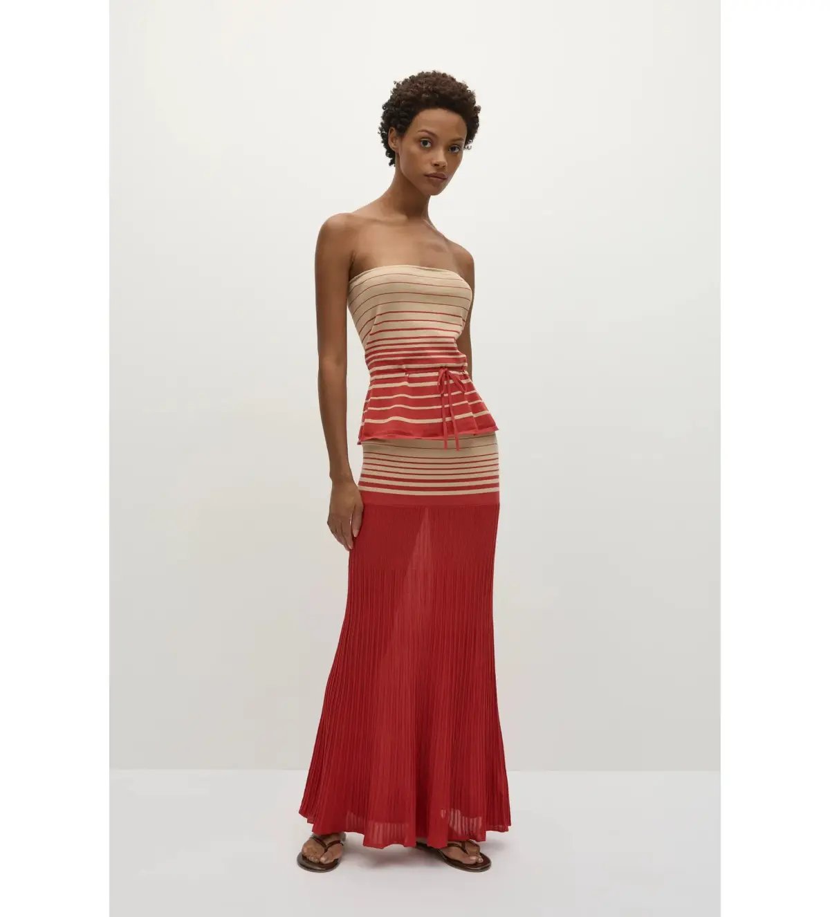 Faithfull the Brand Casia Top Citara Skirt Set in Accordion Stripe Amber Fawn Size 8 photo 2