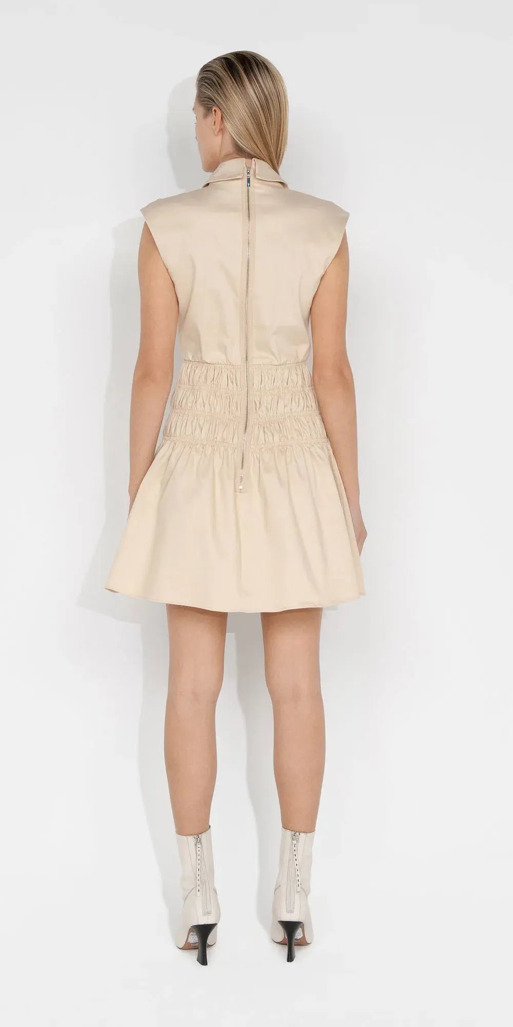 Cue Cotton Shirred Blazer Dress Beige Size 14 photo 2