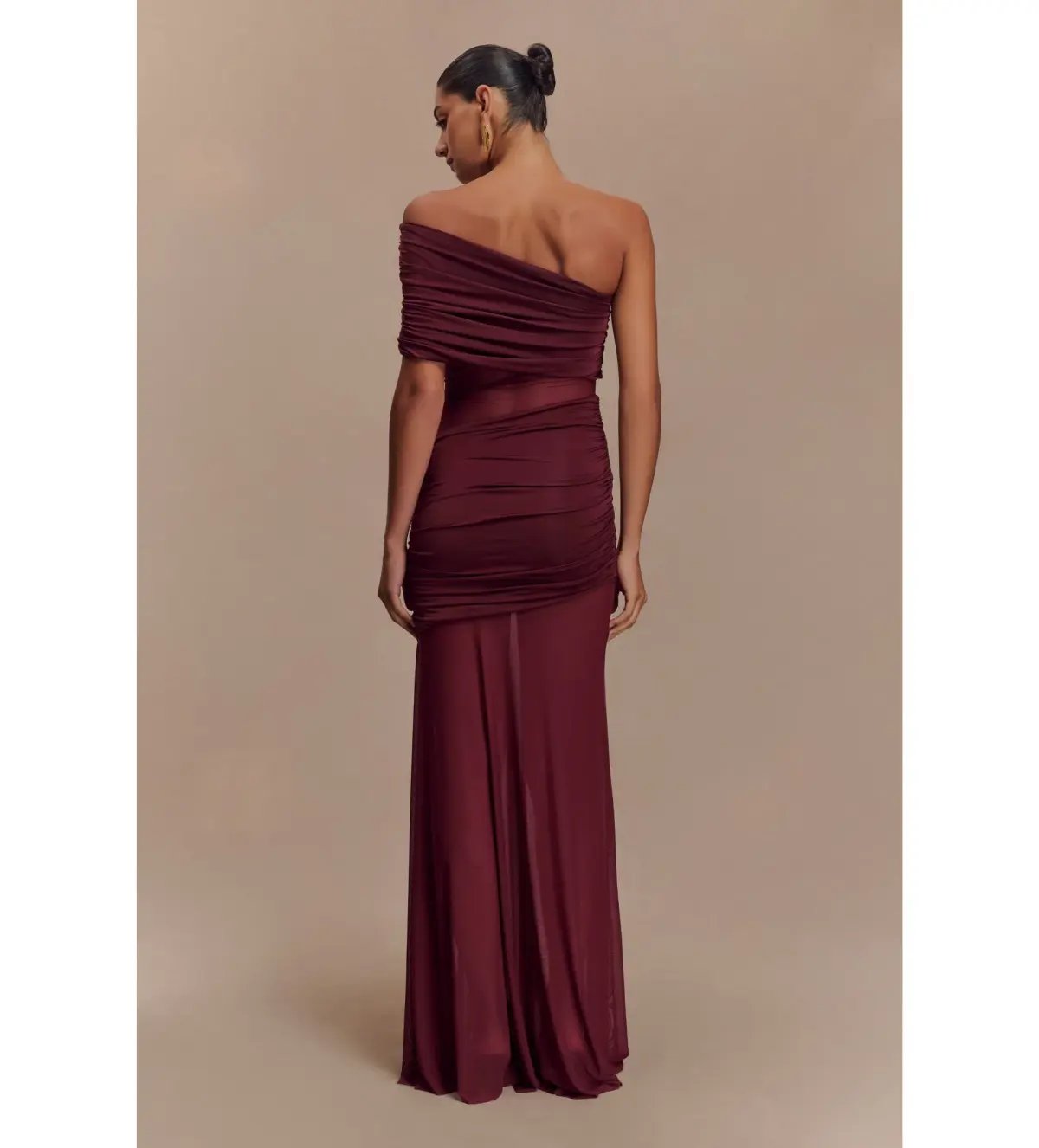 Meshki Dallas One Shoulder Mesh Maxi Dress Burgundy Size 8 photo 5