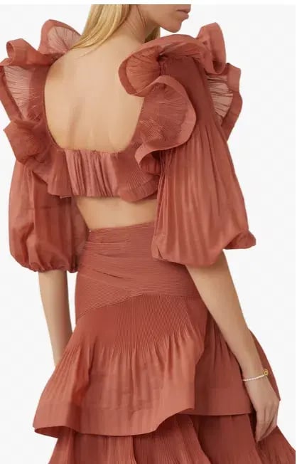 Zimmermann Ruffled Cropped Bodice and Pleated Tiered Skirt Set Aragon Size 1 / AU 10 photo 2