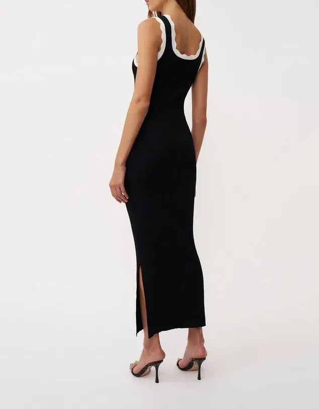 By Johnny Scallop Trip Knit Midi Dress Black/White Size AU10 photo 3
