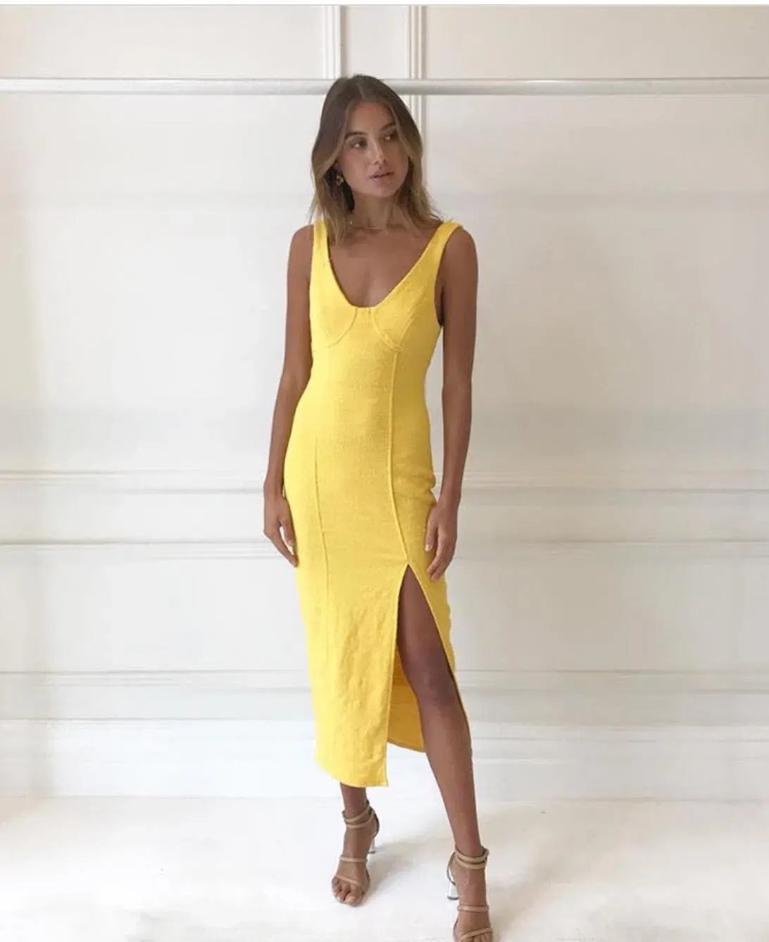Bec & Bridge Cle'mence Midi Dress Yellow Size 8 photo 3