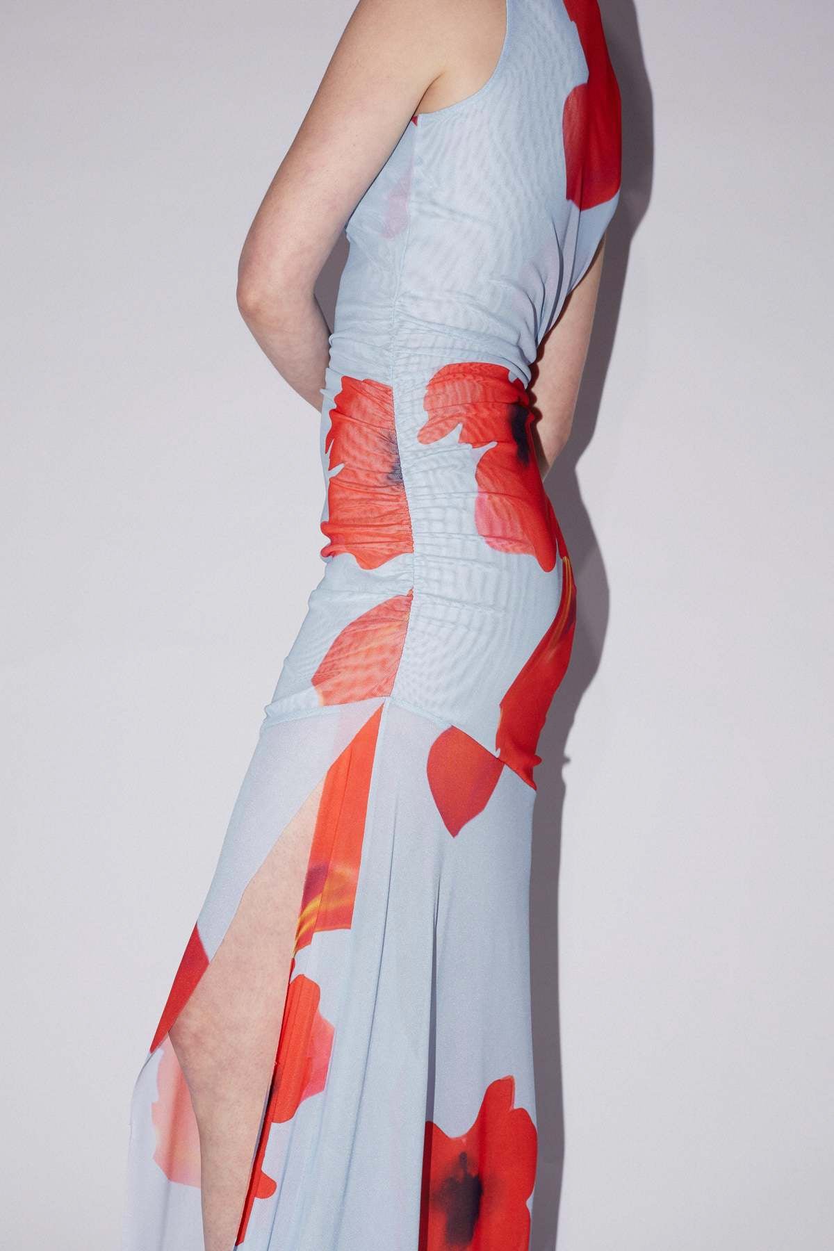 SAEMDI FLORAL PRINTED MESH DRESS - BLUE MULTI photo 5