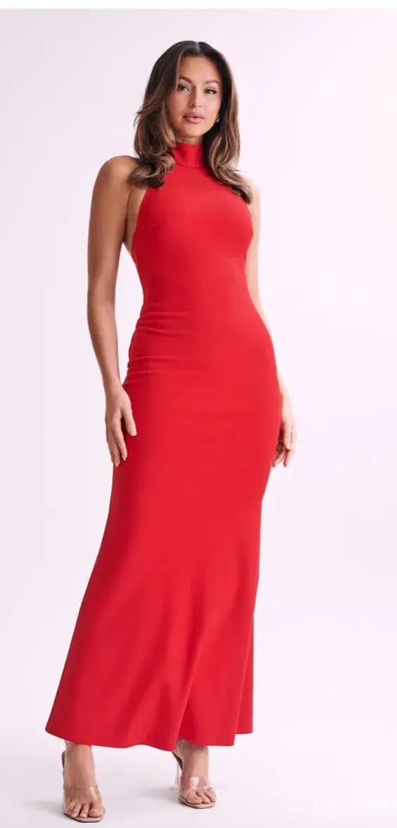 Meshki Genesis High Neck Maxi Dress in Red Size 4 photo 4