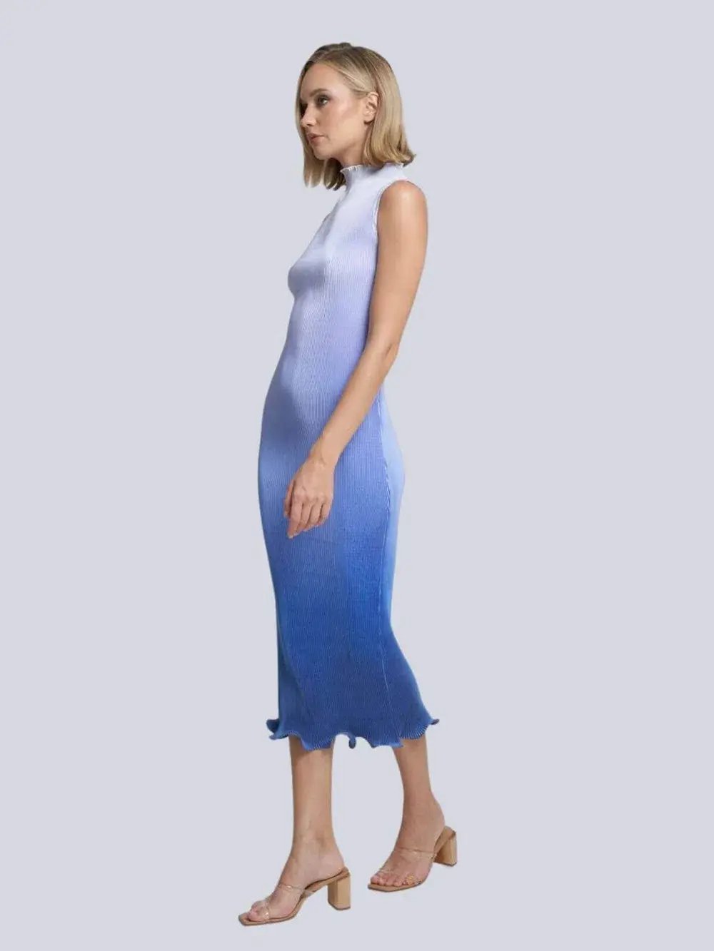 L'Idée Silencio Plisse Midi Dress in Ocean Blue Ombre Size 6 photo 2