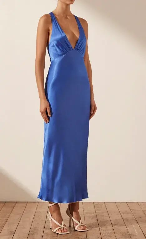 Shona Joy Oliviera Plunged Cross Back Midi Dress in Blue Size 6 / XS photo 2