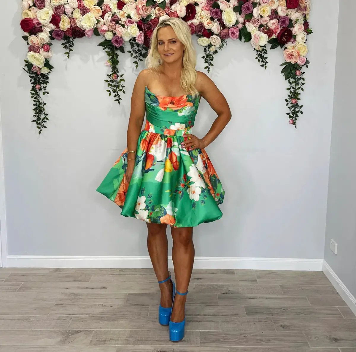 Leo Lin Florescence Bustier Bubble Mini Dress  Lily Pad Green Size 10 photo 5