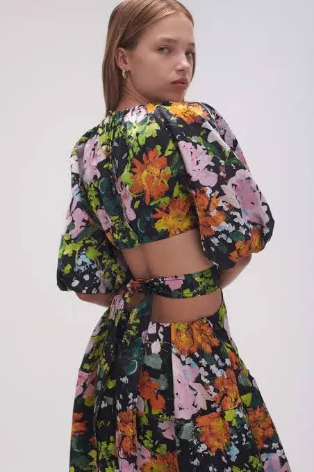 Aje Mimosa Cutout Midi Dress Midnight Floral Size 8 photo 2