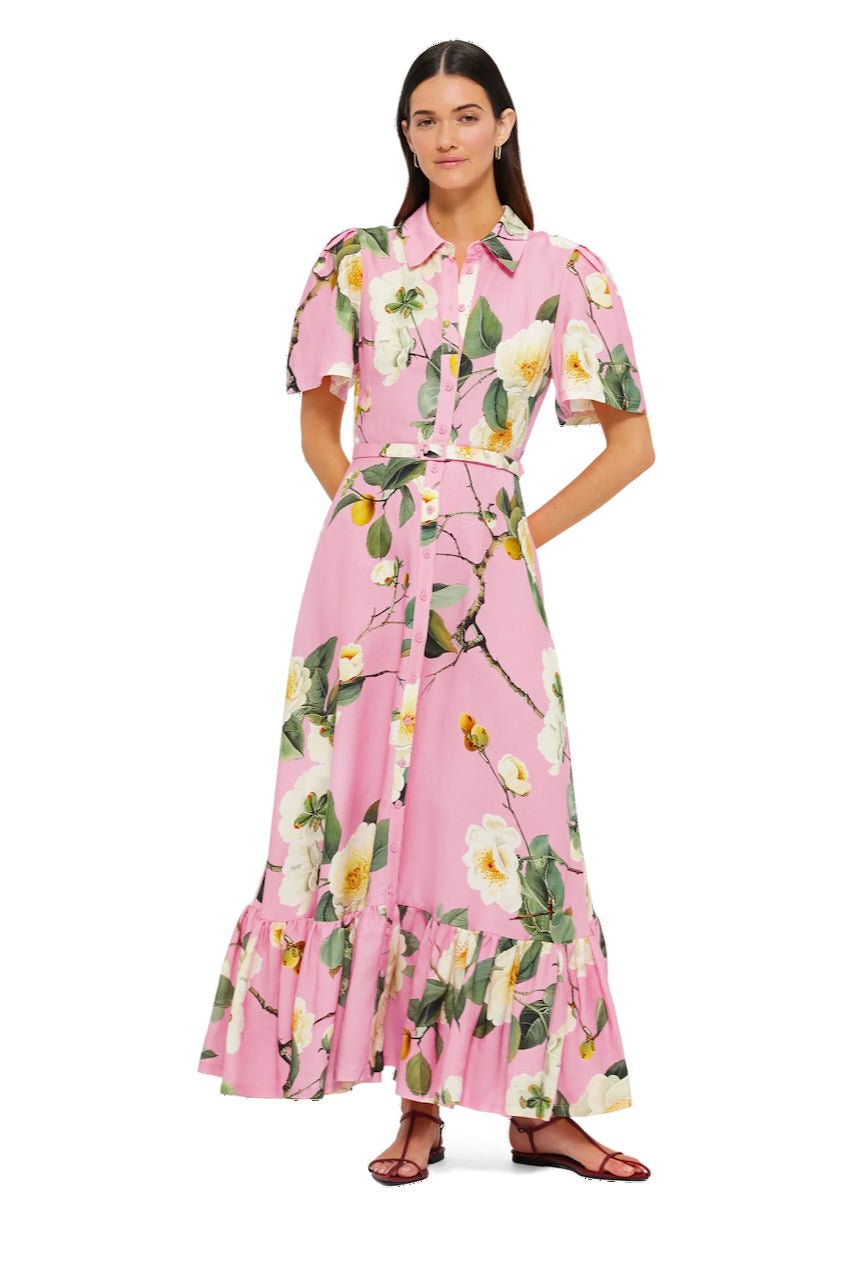 LEO LIN BECCA SHORT SLEEVE MIDI DRESS - CAMELIA PRINT photo 7