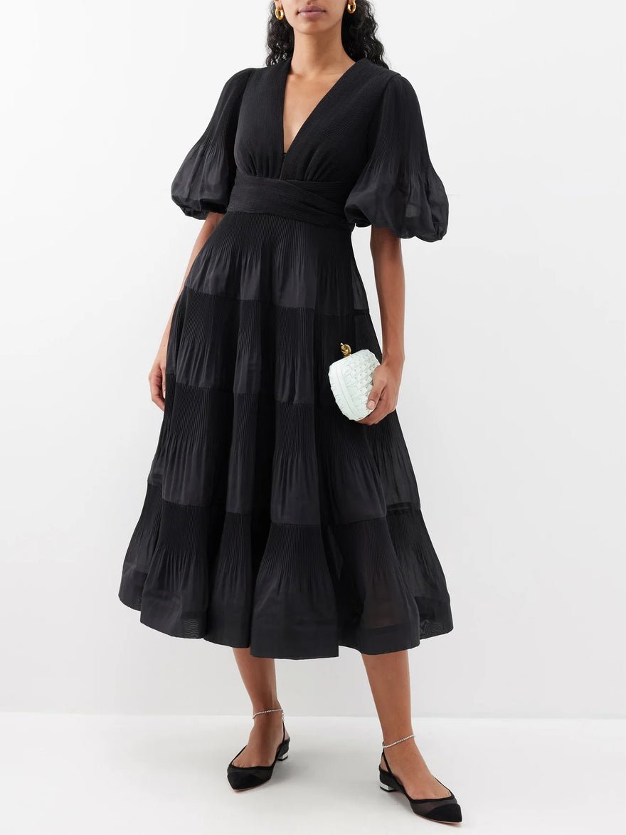 Zimmermann Pleated Midi Dress - Black photo 4