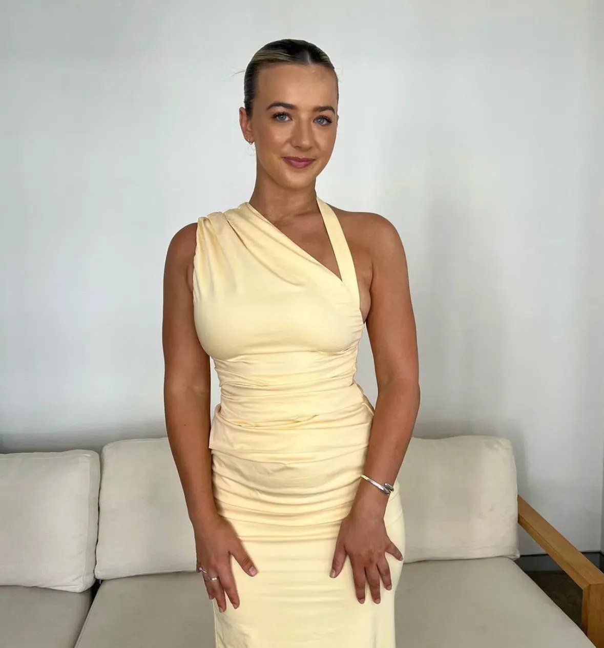 Sir the Label Giacomo Gathered One Shoulder Gown Dress in Yellow Butter Size 0 / AU 6 photo 2
