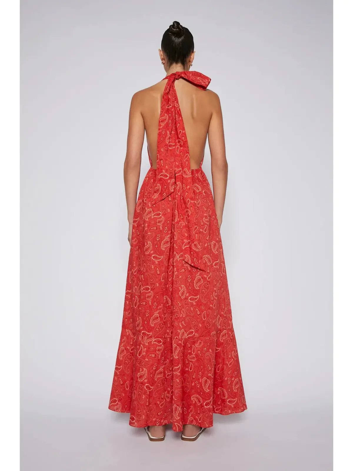 Scanlan Theodore Cotton Paisley Halter Dress Red Size AU 8 photo 4