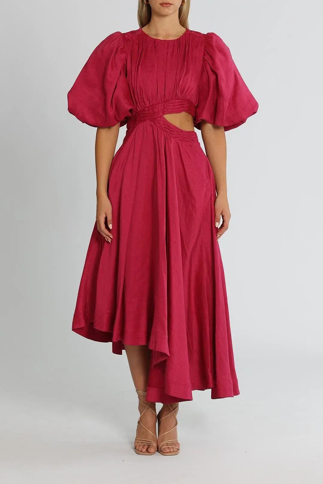 Aje Tidal Tucked Midi Dress Pink Size 6 photo 2
