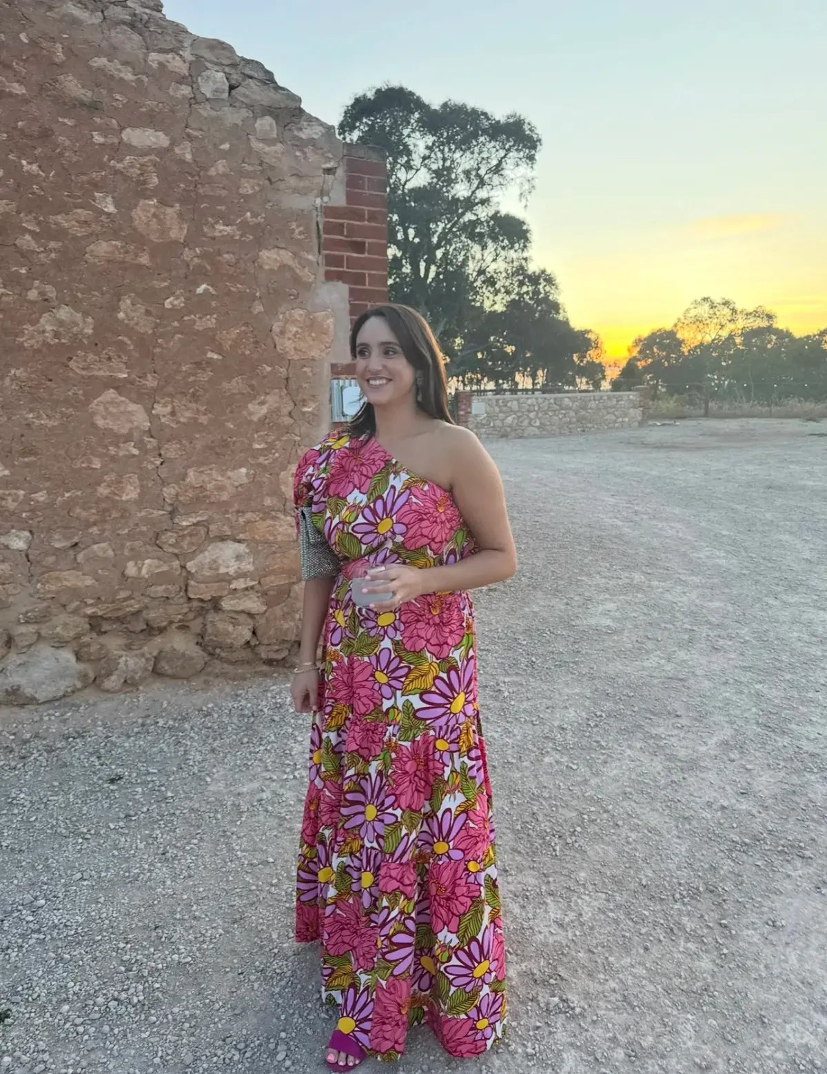 S/W/F Frida One Shoulder Puff Sleeve Maxi Dress Floral Pink Size L / Au 14 photo 4