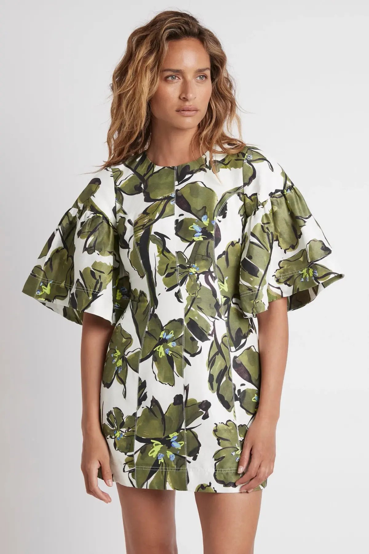 Aje Oasis Olive Leaf Cut Out Mini Dress Print Size 8 photo 2