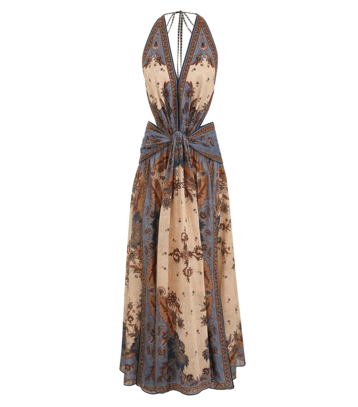 Zimmermann Ascension Plunge Halter Maxi Dress in Blue/Cream Indienne Floral Size 0 / AU 8 photo 4