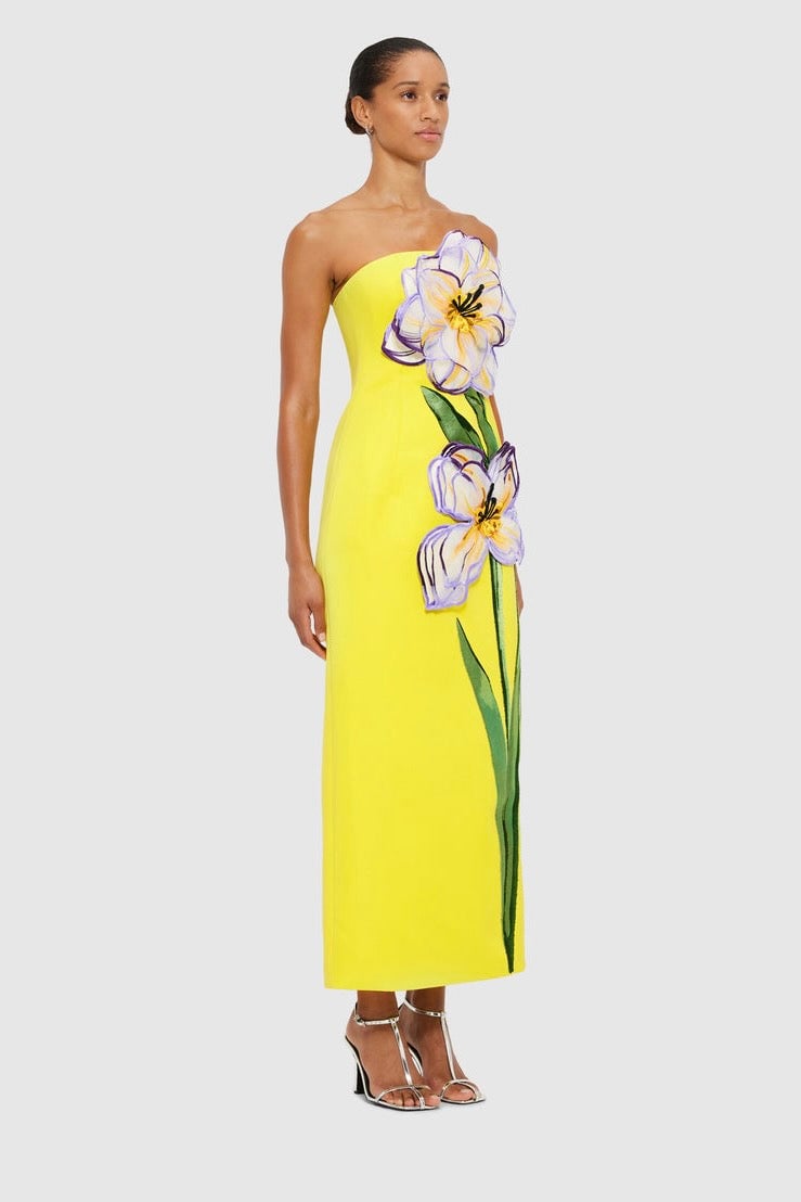 LEO LIN RAYNA APPLIQUÉ FLORAL MAXI DRESS - IRIS PRINT IN YELLOW photo 2