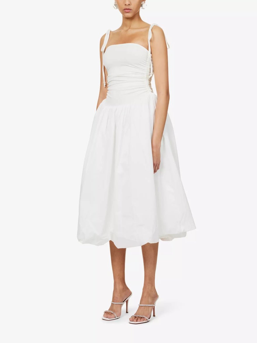 Amy Lynn Puffball Ruched Stretch-Cotton Midi Dress - White photo 3