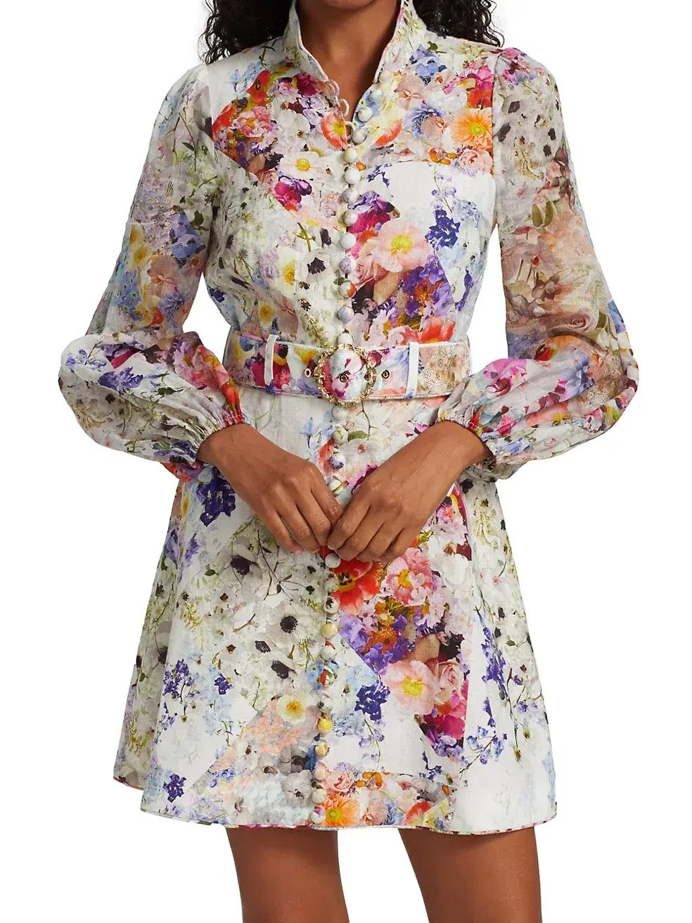 Zimmermann Prima Belted Mini Dress Patchwork Floral Print Size 0P/Au 6 photo 2
